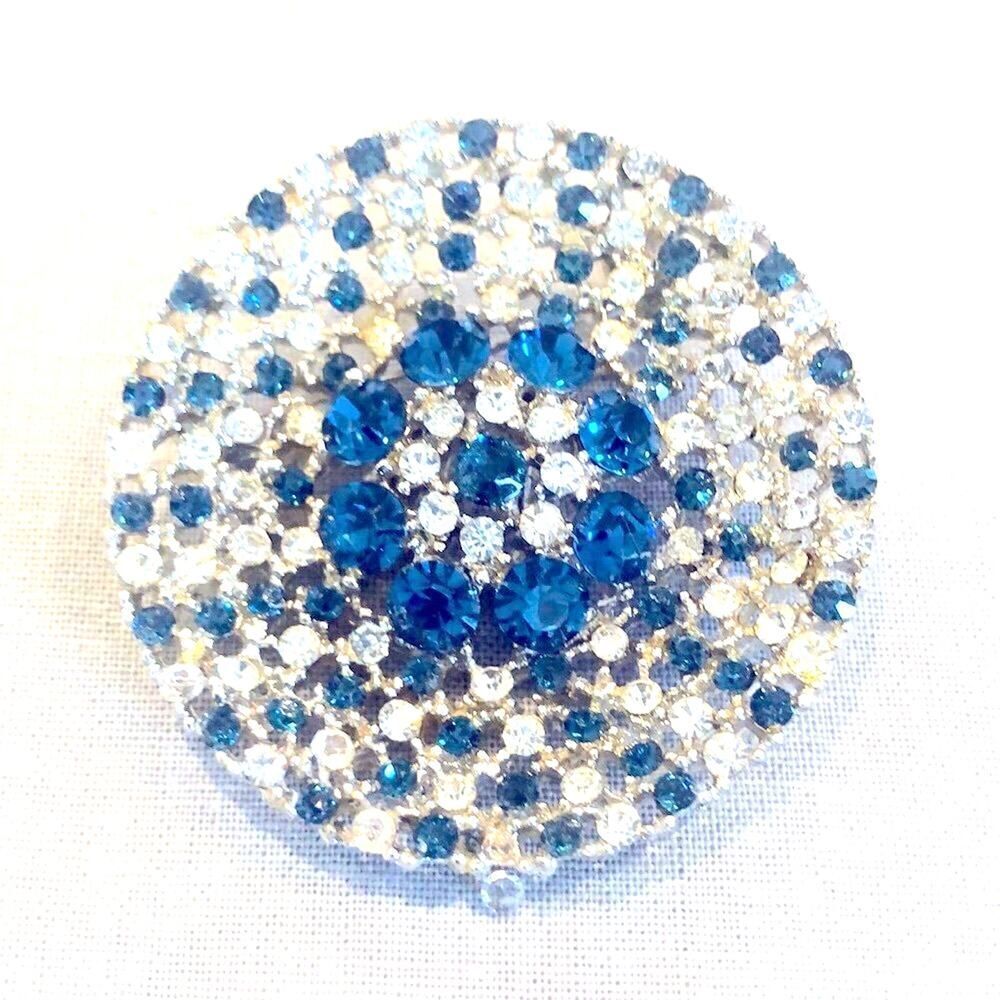 Simply Gorgeous ART signed Vintage circle pin in Blue & clear stones